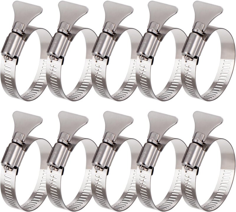 Suprom 1 inch Hose Clamp, 10 Pack Adjustable 4/5"-1 1/2" Diameter Hose Clamps With Easy Turn Thumb Screw, 304 Stainless Steel Hose Clamps For Securing Hose, Automotive and Mechanical Applications - Image 1